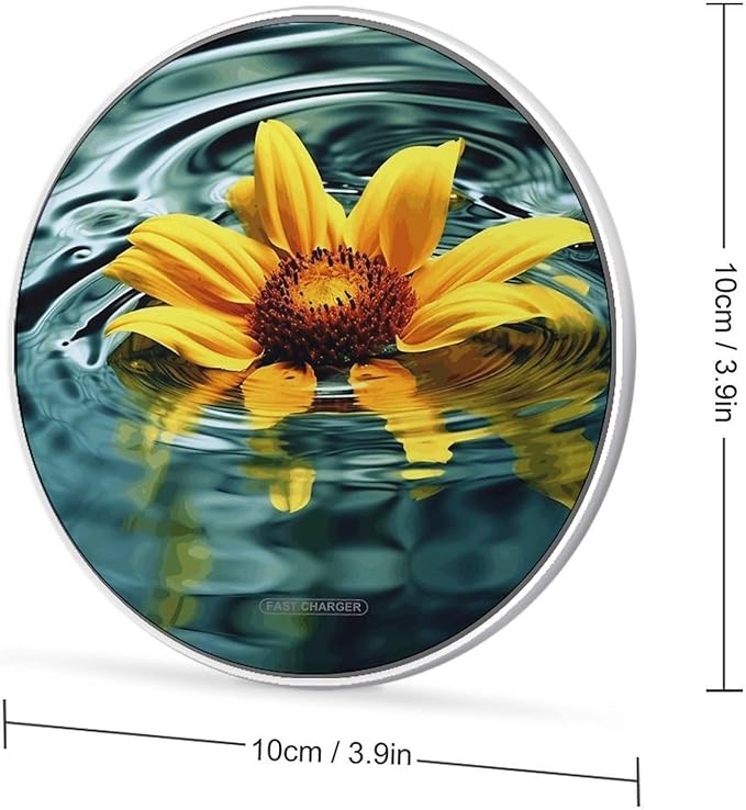 Sunflower in Water Wireless Charger Fast Wireless Charging Pad with USB Cable 10W Anti-Slip Magnetic Wireless Charger Portable Slim Charger Puck Travel Charging Station
