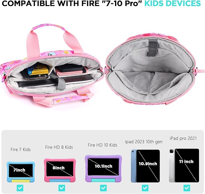 Kids Tablet Bag for Girls Kids Tablet Carrying Case for Fire HD 10 HD 8 Fire 7 Sleeve Bag Kid Kindle Bag iPad Bag for Kid Candy Pink