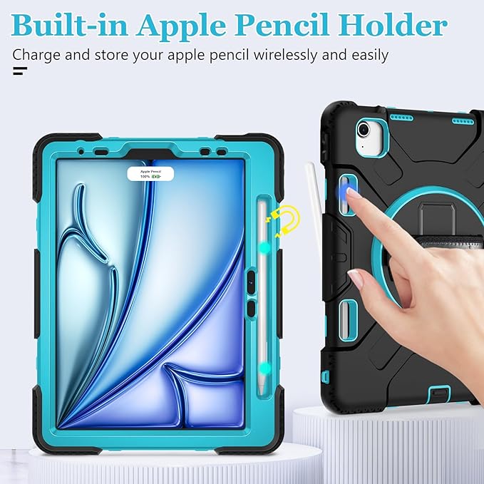 Case for iPad Air 11 M4 2026/ M3 2025/ M2 2024: Silicone Cover for iPad Air 5th &amp 4th Generation 10.9 Inch (2020/2022) with Screen Protector- Stand- Handle- Shoulder Strap- Pencil Holder