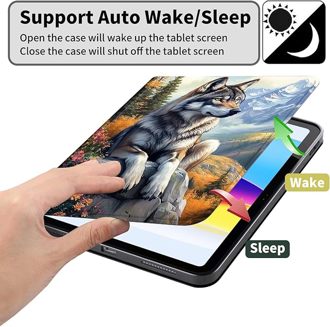 Case for Amazon Kindle Fire HD 10 and Fire HD 10 Plus 10.1 Tablet Case (13th/11th Generation 2023/2021 Release) Slim Fit PU Leather Cover with Auto Sleep/Wake - Deep Forest Wolf