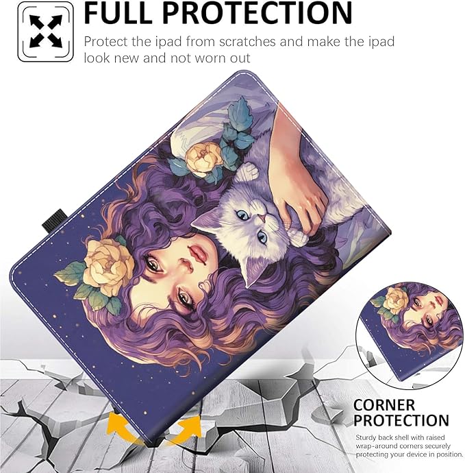 Case for Amazon Fire HD 10 Tablet (9th/7th/5th Generation2019/2017/2015 Release) Multi-Angle Smart Stand Cover Auto Sleep/Wake for Fire 10.1 InchGirl Cute Cat