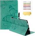 Kindle Fire HD 10 Tablet 2019/2017 Case 9th/7th Generation 10.1 with Pencil Holder Pockets [Auto Sleep/Wake] Folio Stand Embossed PU Leather Magnetic Smart Wallet Cover Green Butterfly