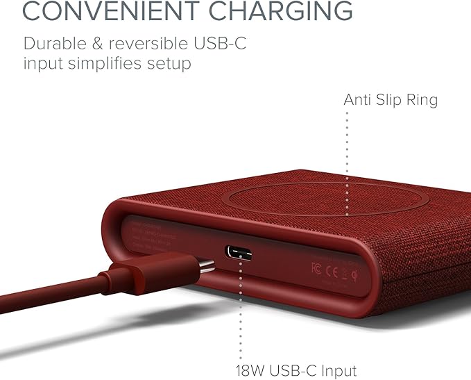 iOttie iON Wireless Mini Fast Charging Pad || Qi-Certified Charger 7.5W for iPhone XS Max R 8 Plus 10W for Samsung Galaxy S10 E S9 S8 Plus Edge Note 9 | Includes USB C Cable &amp AC Adapter | Ruby