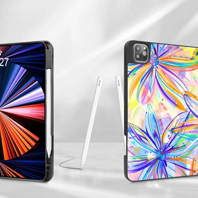 Mektron for iPad Pro M2 11-inch 4th/ 3rd/ 2nd/ 1st Gen Case 2022 2021 2020 2018 with Pencil Holder Tablet Cover with Soft TPU Back Cover for 11 inch iPad Pro Watercolor FlowerC328