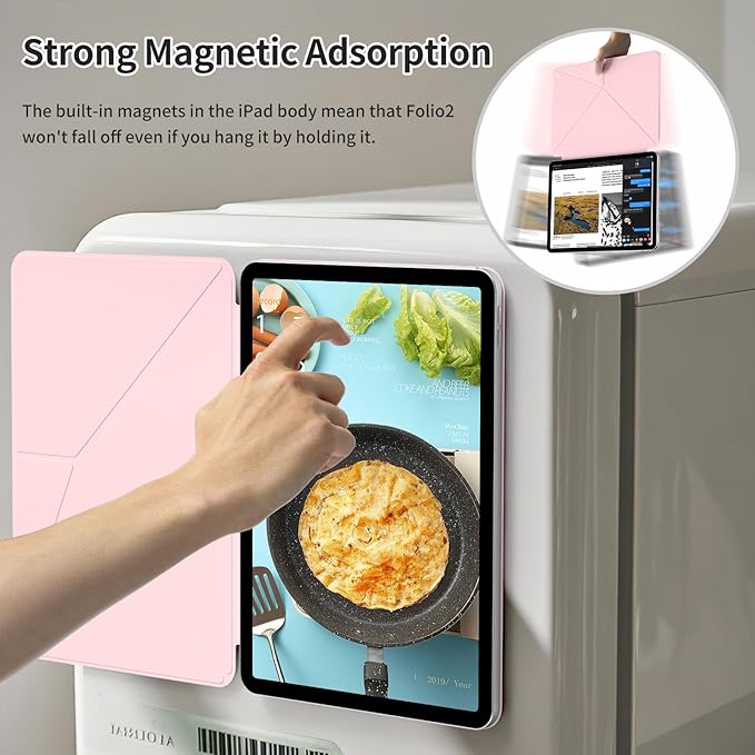 for iPad A16 Case iPad 11th/10th Generation Case (2025/2022) Removable Magnetic Cover Ultra Slim Shockproof Adjustable Portrait/Landscape Stand with Raised Screen View Auto Sleep/Wake Pink