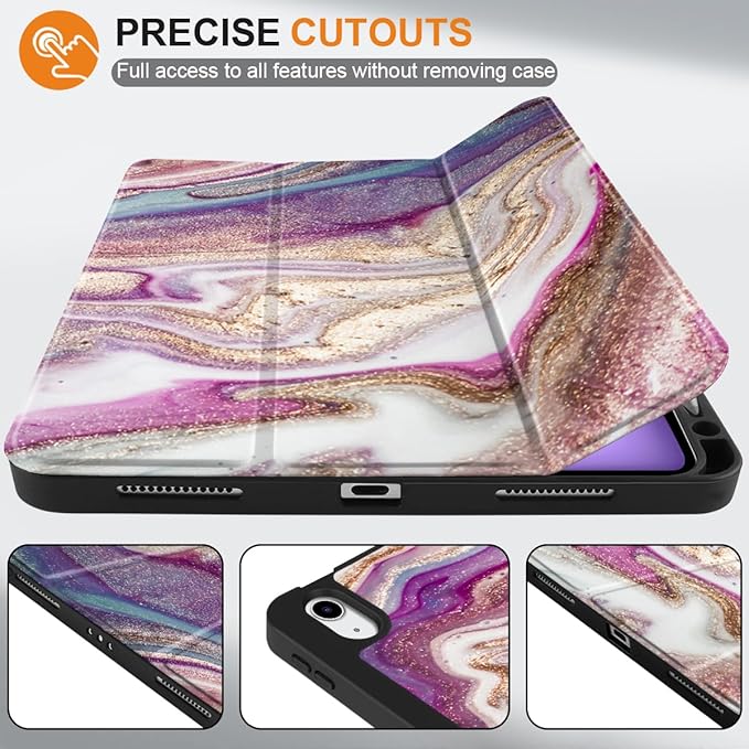 DONGKE for iPad Air 11 Inch Case M4 2026 / M3 2025 / M2 2024 &amp iPad Air 5th 2022 / 4th Gen 2020 10.9 Inch Ultra Thin Soft TPU Back Cover with Pencil Holder Support Auto Wake/Sleep Pink Marble