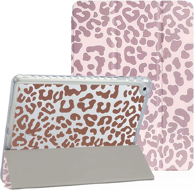 Fycyko Trifold Stand Case for iPad 10.2 InchiPad 9th/8th/7th Generation 2021/2020/2019 Aesthetic Trendy Pink Leopard Print with Pencil Holder Shockproof Protective CoverPink