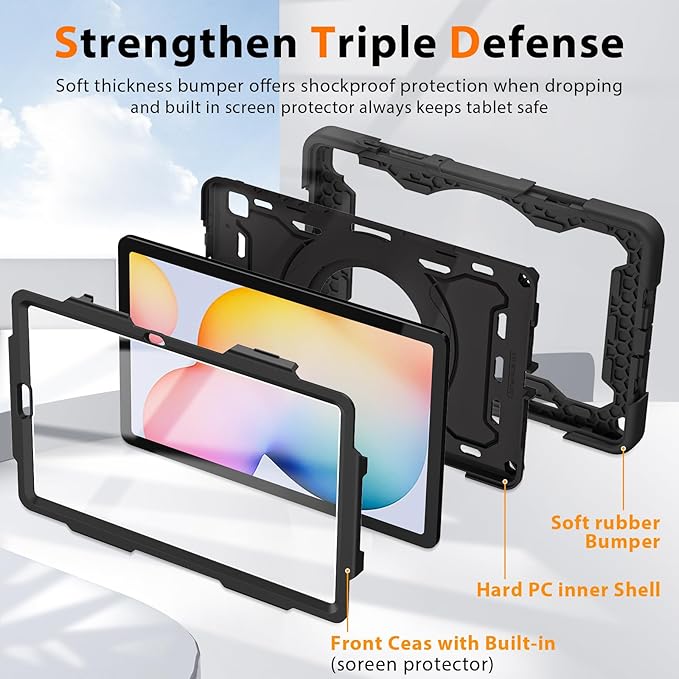 ROISKIN Case for Samsung Galaxy Tab S6 Lite 10.4’’ (2024-2020)Drop-Proof Protection Cover with 360° Rotate Stand &amp Handle &amp Screen Protector &amp Shoulder Strap &amp Kids Friendly