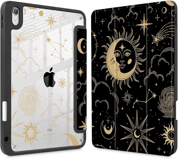 Tuiklol Compatible with iPad 10th Generation Case 2022 10.9 Inch Buit in Pencil Holder with Shockproof Cover Clear Transparent Back Shell Auto Wake/Sleep with Model A2757 A2777 A2696 Moon and Star