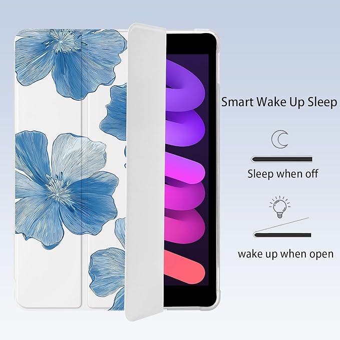 Cute Flower Floral for iPad Air 11 Inch Case 7th/6th Generation (M3/M2) 2025/2024 with Pencil Holder Auto Sleep/Wake White Leather Soft TPU Back Cover