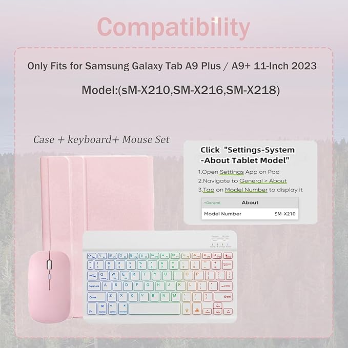 Backlit Keyboard Case for Samsung Galaxy Tab A9+/Plus 11’’ 2023(SM-X210/X216/X218)A11Plus 11 2025(SM-X310/X315/X236) 3 Color BacklitDetachable Keyboardwith S Pen Holder and Mouse