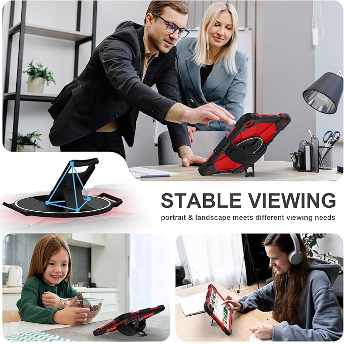 Case for Galaxy Tab A11+ Plus 2025/ A9+ 2023 11 Inch Rugged Samsung Tab A11 Plus Case Galaxy A9+ Tablet Cover with 360 Rotating Hand Strap Stand Shoulder Strap Screen Protector Black Red