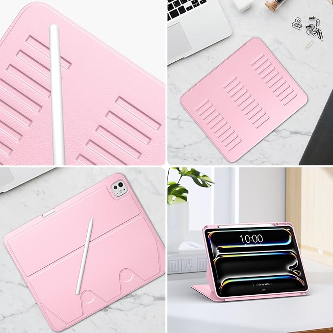 VIKESI Case for iPad iPad Pro 13-inch M5 or M4 Released in 2025 or 2024Multiple Angles Magnetic Stand CoverShockproof Soft BackPencil Holderand Auto Sleep/WakePink