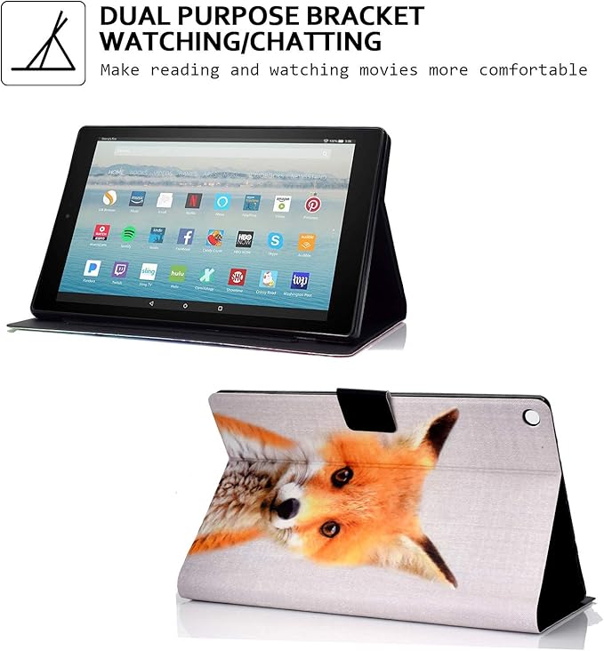 Case for Amazon Fire HD 10 Tablet (2015/2017/2019) Techcircle Slim Folding Stand Magnetic Smart Cover Soft TPU Back Protective Case for All-New Fire HD 10 5th/7th/9th Gen Auto Sleep Cute Fox