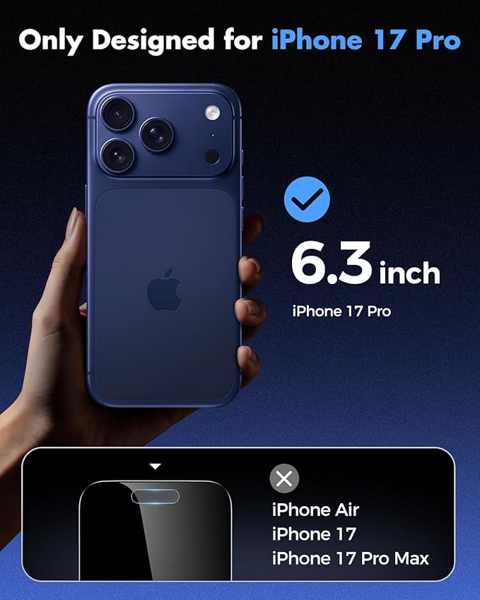 UNBREAKcable for iPhone 17 Pro Privacy Screen Protector QuickSet Box 25° Anti-Spy Tempered Glass 9H+ Hardness Case-Friendly Bubble-Free Anti-Fingerprint for Apple 17Pro - 2 Pack 6.3