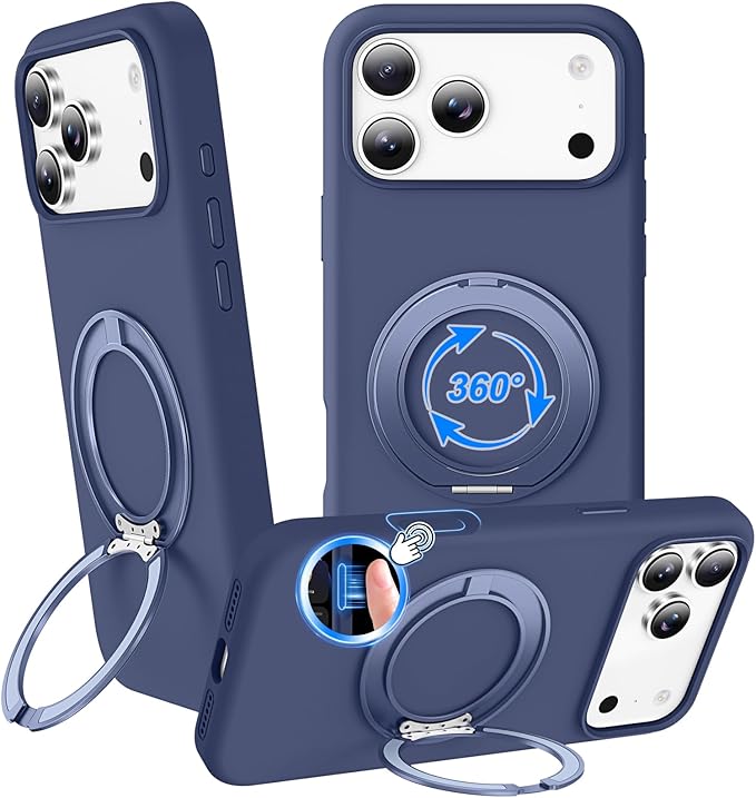 STERKER 360° Rotatable Stand Compatible with iPhone 17 Pro Max Case with Magnetic [Military Grade Drop Tested][Adjustable Kickstand] Ring Holder Silicone Slim Back Soft Edge Blue