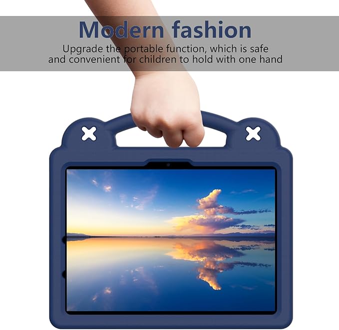 Dteck iPad Air 13/Pro 13 2024 M4/Pro 12.9 6th/5th/4th/3rd Gen Case - Cartoon Panda Shockproof Rugged Lightweight Convertible Stand With Handles Kids Friendly Navy Blue