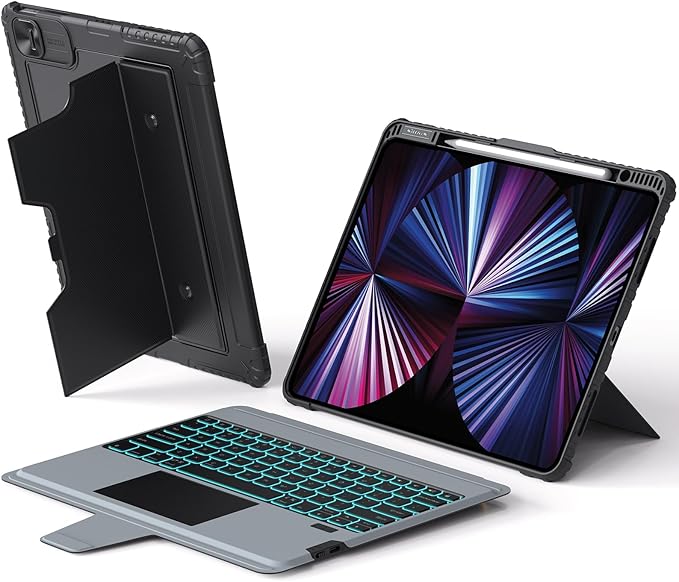 Nillkin iPad Air 13 inch Case Keyboard (M3 2025/M2 2024) &amp iPad Pro 12.9 inch (6th/5th/4th/3rd) Detachable Backlit Keyboard with Multi-Touch Trackpad Pencil Holder &amp Camera Cover Rugged Pro