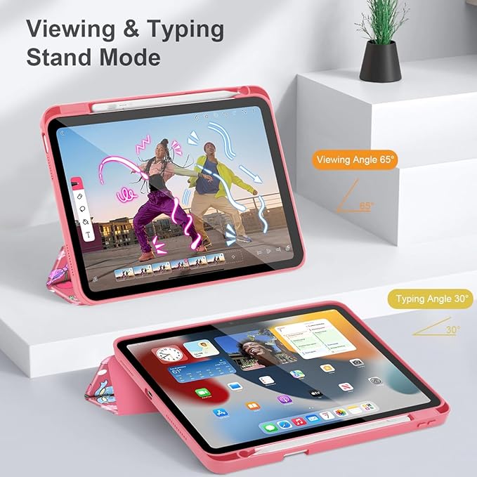 Tuiklol for 2025 iPad (A16 Chip) 11th Generation 11 inch/iPad 10th Generation 10.9 inch 2022 Case Buit in Pencil Holder with Clear Back Shell Cover Trifold Stand Auto Wake/SleepStrawberry Cherry