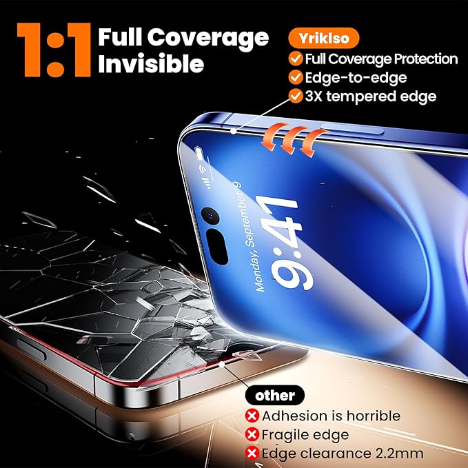 2-Pack for iPhone 16 Screen ProtectorMilitary Grade ShatterproofBubble-Dust Free Box9H+ HD Tempered GlassFull CoverageScratch &amp Smudge Resistant for iPhone 6.1 inch