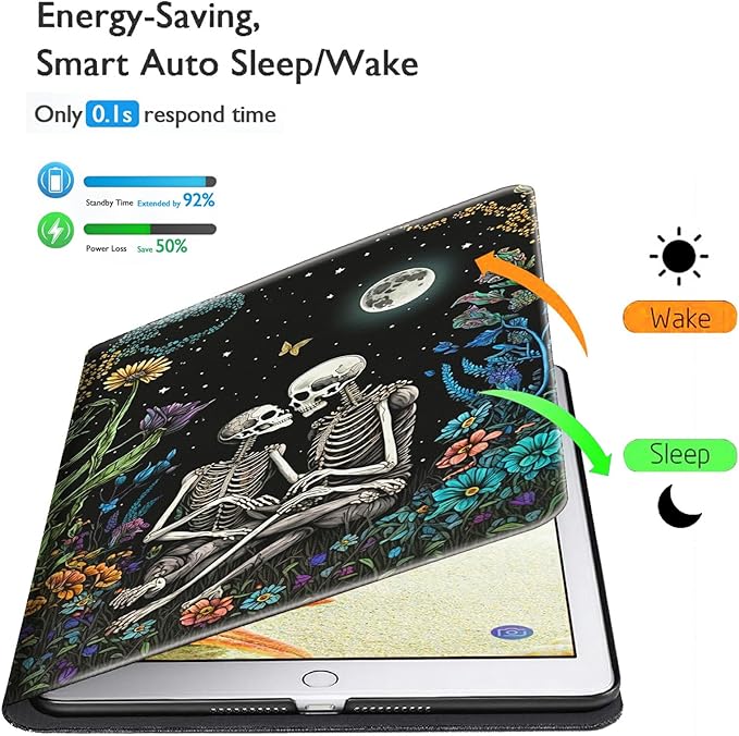 Case for Kindle Paperwhite 12th Generation &amp Kindle Colorsoft Signature Edition 2024 7 inch Lightweight Smart Case Adjustable Stand Protective Cover with Auto Wake/Sleep - Skull Love Flower Moon