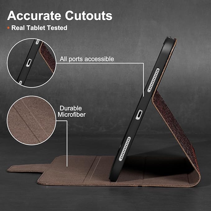 Gexmil Leather Case for iPad (A16) 11th Generation 11 Inch 2025 iPad 10th Generation 10.9 Inch 2022Protective Cover with Pencil HolderMagnetic ClosureAuto Sleep/WakeBrown Crocodile