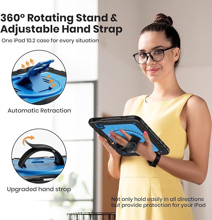 Case for iPad 10th Generation 10.9inch 2022with Built-in Screen Protector and KickstandHand StrapShoulder Strap for New Apple iPad 10.9 Inch(Black/Blue)