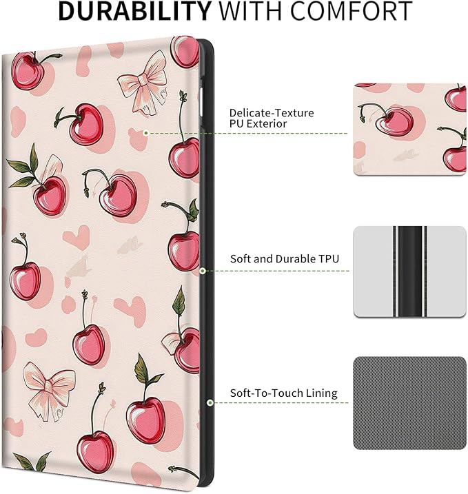 for Fire HD 10 Tablet Case 13th/11th Generation (2023/2021)Slim Adjustable Stand Cover for Amazon Kindle Fire HD 10 Plus 10.1 with Auto Wake/Sleep-Cherry Bow