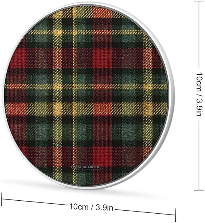Tartan Plaid Red Green Fast Portable Charger 10W Funny Graphic Phone Charging Pad with USB Cable