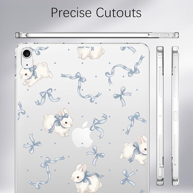 for iPad Pro 13-inch (M4) 2024Aesthetic Bowknot Rabbit Crystal Clear CaseSlim Lightweight Anti-Scratch Soft TPU Bumper Hard Acrylic Back Cover for Women