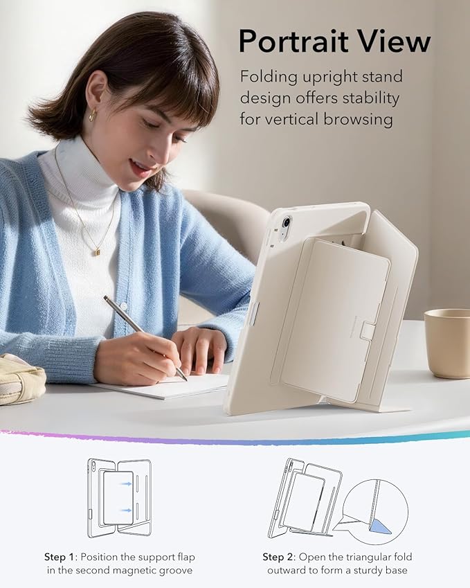 ESR for iPad Air 13 Inch Case M4/M3/M2 (2026/2025/2024) Vertical Stand Cover Multi Stand Angles Ultra-Stable Case with Pencil Holder Flip Series Starlight