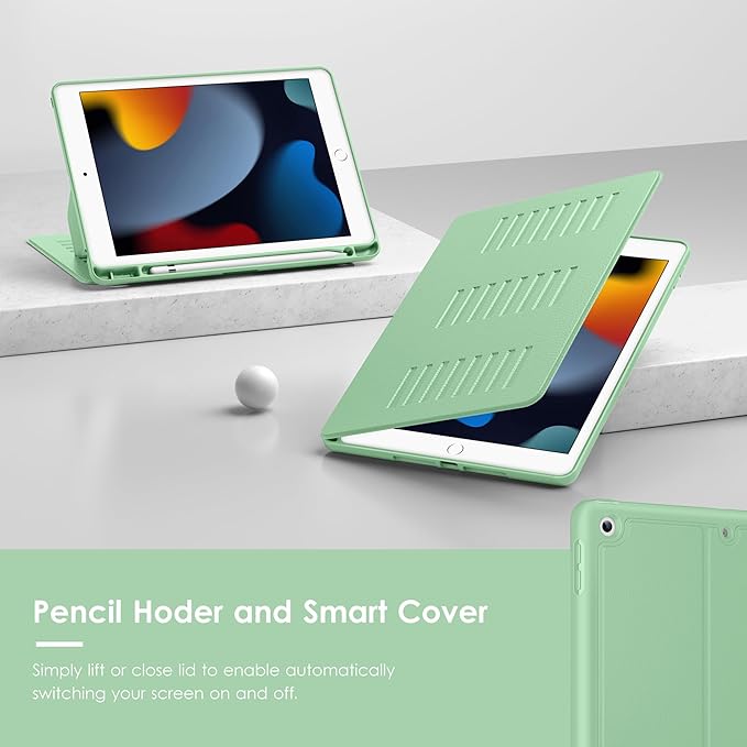 VIKESI Case for iPad 9th / 8th / 7th Generation 10.2 inch (2021/2020/2019 Released)Multiple Angles Magnetic Stand CoverShockproof BackPencil Holderand Auto Sleep/WakeMatcha