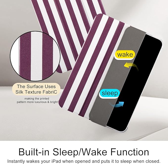 case for ipad 11th Generation11 Inch 2025 (A16 Chip) &amp 10th Gen 10.9 Inch 2022 - Slim Scratch-Resistant Hard PC Translucent Back Shell SmartCover Wake/Sleep Function Purple Stripes