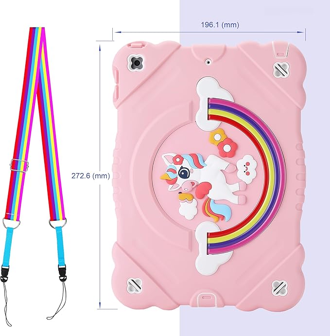 XZC Case for iPad 9th/8th/7th Generation 2021/2020/2019(10.2 inch) Unicorn Cute Cover Heavy Duty Shockproof Protective Case with Built-in Stand Strap for Kids Girls Women (Pink)