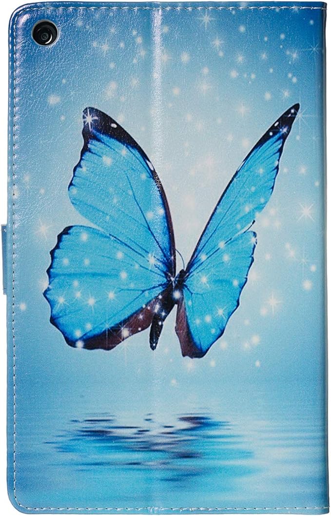 Dteck for Fire HD 8 Tablet Case (8th/7th/6th Generation-2018/2017/2016 Release) 8 Lightweight Folio Fold Case with Card Slots &amp Stand Function PU Leather Protective Cute Cover Blue Butterfly