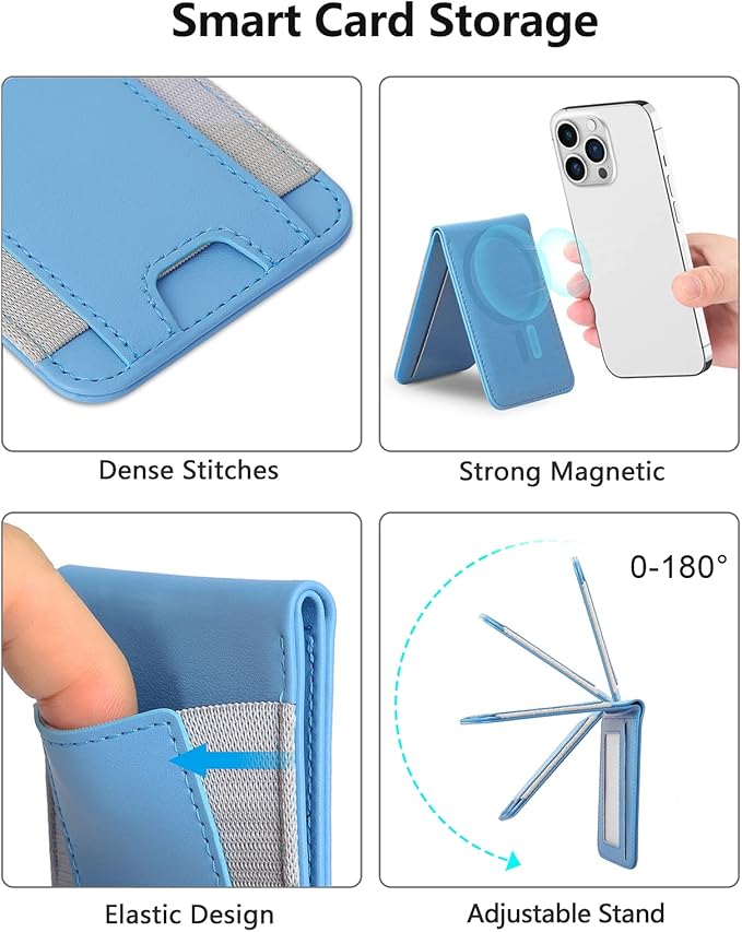 ExtreLife 2-in-1 Magsafe Wallet Adjustable Stand and Open ID Window Magnetic Wallet for iPhone 17/16/15/14 Pro Max/14 Pro/14/14 Plus/13/12 Series 9 Cards Light Sky Blue