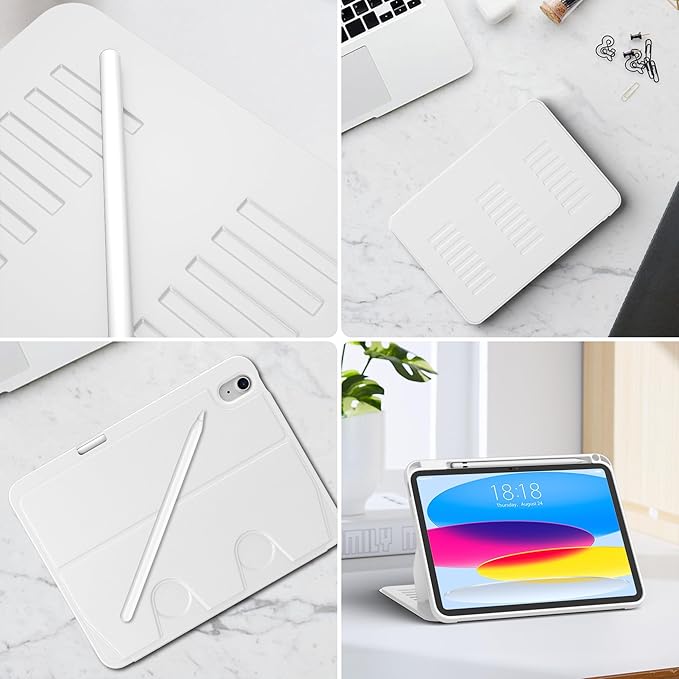 VIKESI Case for iPad (A16) 11-inch 2025 and iPad 10th/11th Generation 10.9 Inch 2022Multiple Angles Magnetic Stand CoverShockproof BackPencil Holderand Auto Sleep/WakeWhite