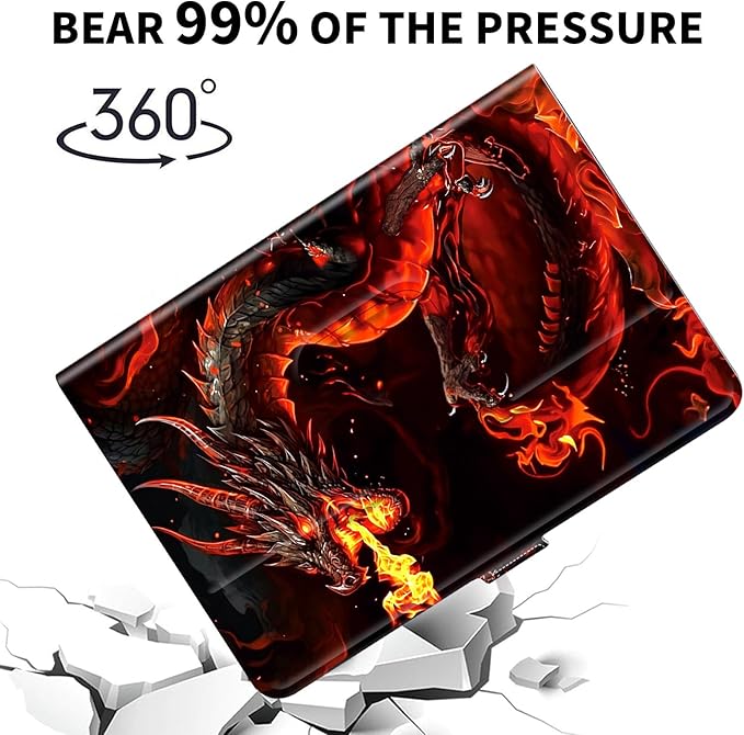 for Universal 10 10.1 Inch Android Tablet Case 360 Degree Rotating Leather Stand Folio Cover for iPad 9.7/10.2/10.5/Galaxy Tab 9-10.5/Fire HD10 &amp More 9.0-10.5 Inch TabletFire Red Dragon