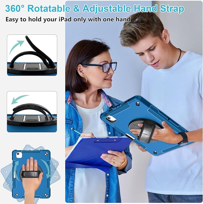 Case for iPad Air 11 M4 2026/ M3 2025/ M2 2024: TPU Cover for iPad Air 5th &amp 4th Generation 10.9 Inch (2020/2022) with Screen Protector- Stand- Handle- Shoulder Strap- Pencil Holder