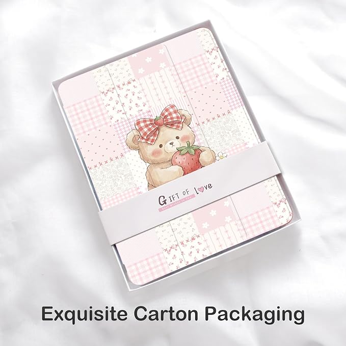 Cute Kawaii Bear Grid for iPad Pro 11 Inch Case 4th/3rd/2nd Generation 2022/2021/2020 with Pencil Holder Auto Sleep/Wake Pink Leather Soft TPU Back Cover