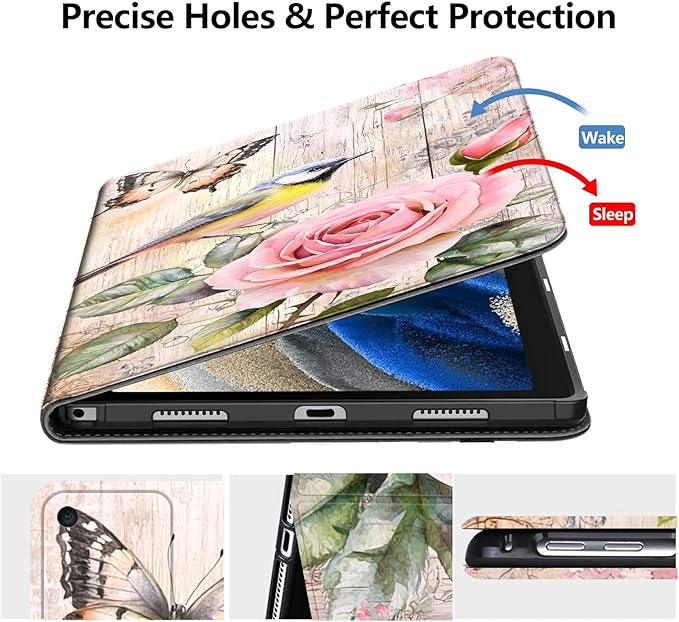 Case for Amazon Fire 7 Tablet 7 12th Generation 2022 Release PU Leather Smart Protective Cover with Auto Sleep/Wake for Fire 7 2022Beautiful Watercolor Bird