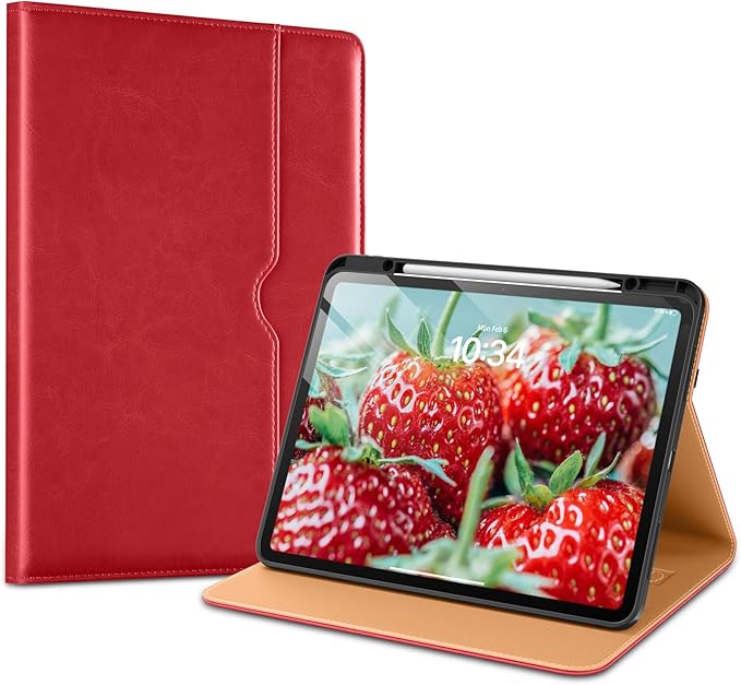 VIKESI Case for iPad Pro 13-inch M5 or M4 Released in 2025 or 2024 Leather Stand Cover with Apple Pencil Holder Auto Wake/Sleep Multiple Viewing Angles Built in Hand Strap &amp PocketRed