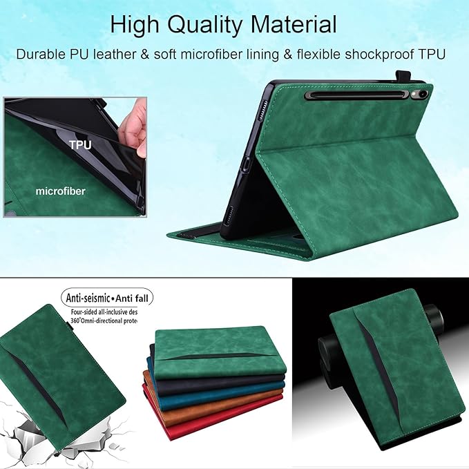 Case for Samsung Galaxy Tab S10 FE+/S10 FE Plus 13.1 Inch 2025 Model (SM-X620/SM-X626B) with Pencil Holder/Pocket/Card Slots Folio Stand PU Leather TPU Back Shockproof Wallet Cover Green