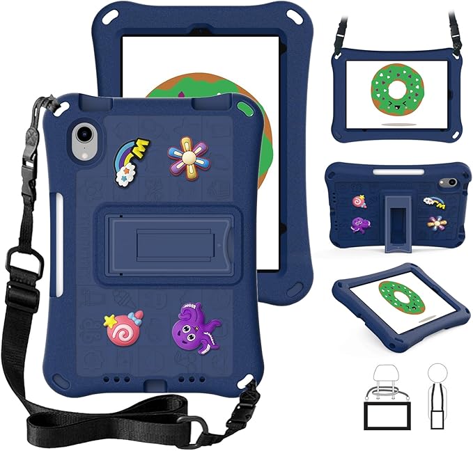 Case for iPad mini 7 (2024) / iPad mini 6 Case (2021) 8.3 inch for Kids Shoulder Strap Kickstand Children Friendly Anti-Scratch Shockproof Bumper Case for iPad mini 6th/7th Lightpurple