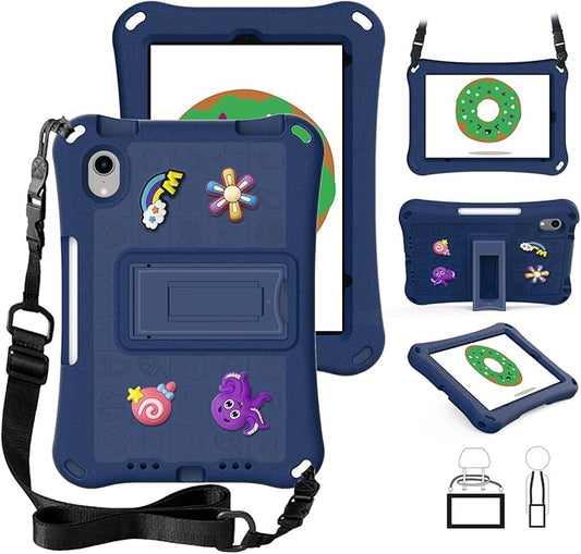 Case for iPad mini 7 (2024) / iPad mini 6 Case (2021) 8.3 inch for Kids Shoulder Strap Kickstand Children Friendly Anti-Scratch Shockproof Bumper Case for iPad mini 6th/7th Lightpurple