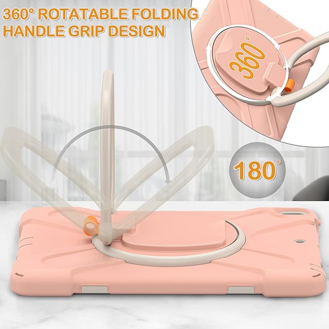 BRAECN Case for iPad Air 3 [Full-Body] [Drop-Proof] Silicone Case with 360°Rotating Hand Grip/Pencil Holder/Shoulder Strap/Stable Kickstand for iPad Air 3rd Generation 2019/ Pro 10.5 2017-Rose Gold