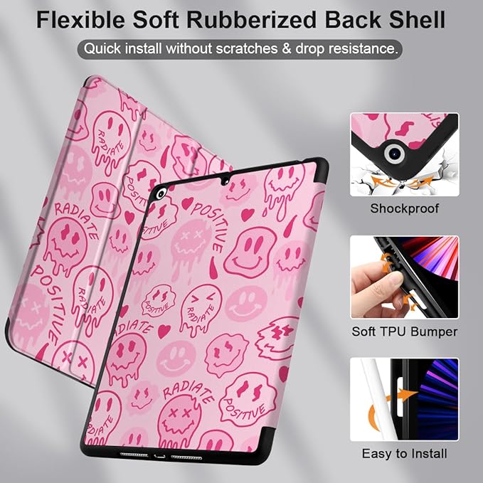 DONGKE Case Compatible with iPad 10.2 Inch 2021 2020 2019 iPad 9th/8th/7th Generation with Pencil Holder Slim Stand Protective Case with Soft TPU Back Auto Sleep/Wake Cover Melting Faces