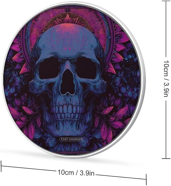 Psychedelic Skull Head with Floral Phone Charger Magnetic Charging Pad Anti-Slip with USB Cable