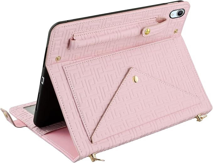 Handbag Case for iPad Mini 7 2024/Mini 6th Generation Case Techcircle Elegant Crossbody PU Leather Folio Envelope Pocket Stand Cover with Hand Strap+Shoulder Strap+Pencil Holder+Card Slots Baby Pink
