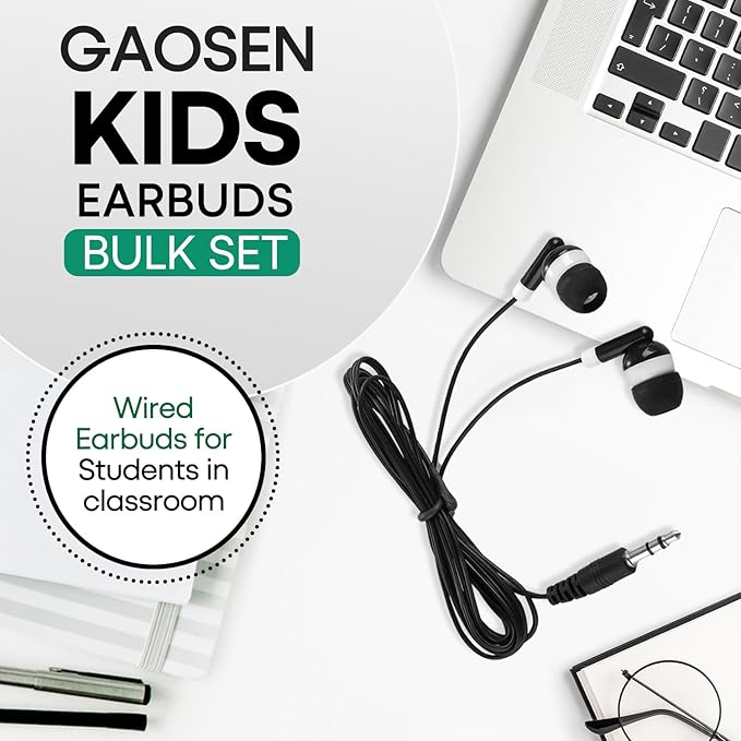 Bulk Earbuds Headphones 100 Pack for Kids School ClassroomBlack Dot in-Ear EarphonesStudent Wired Ear Buds with 3.5 mm Jack for Computer Chromebook Laptop PC(GS01100 Black)